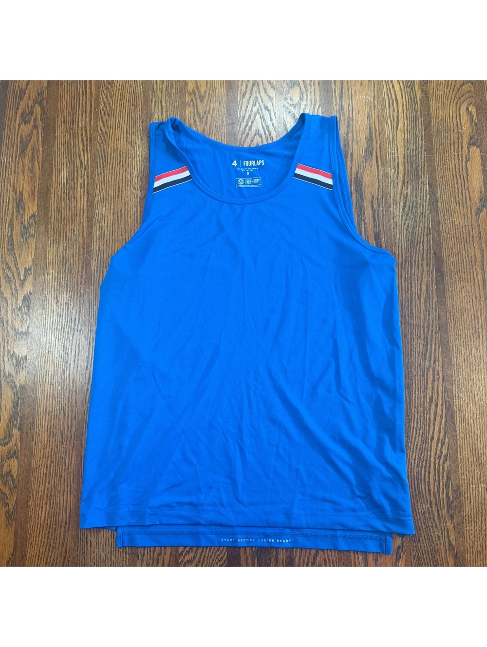 Fourlaps Mens Blue Athletic Running Tank Top Size S Stripe Accent Performance